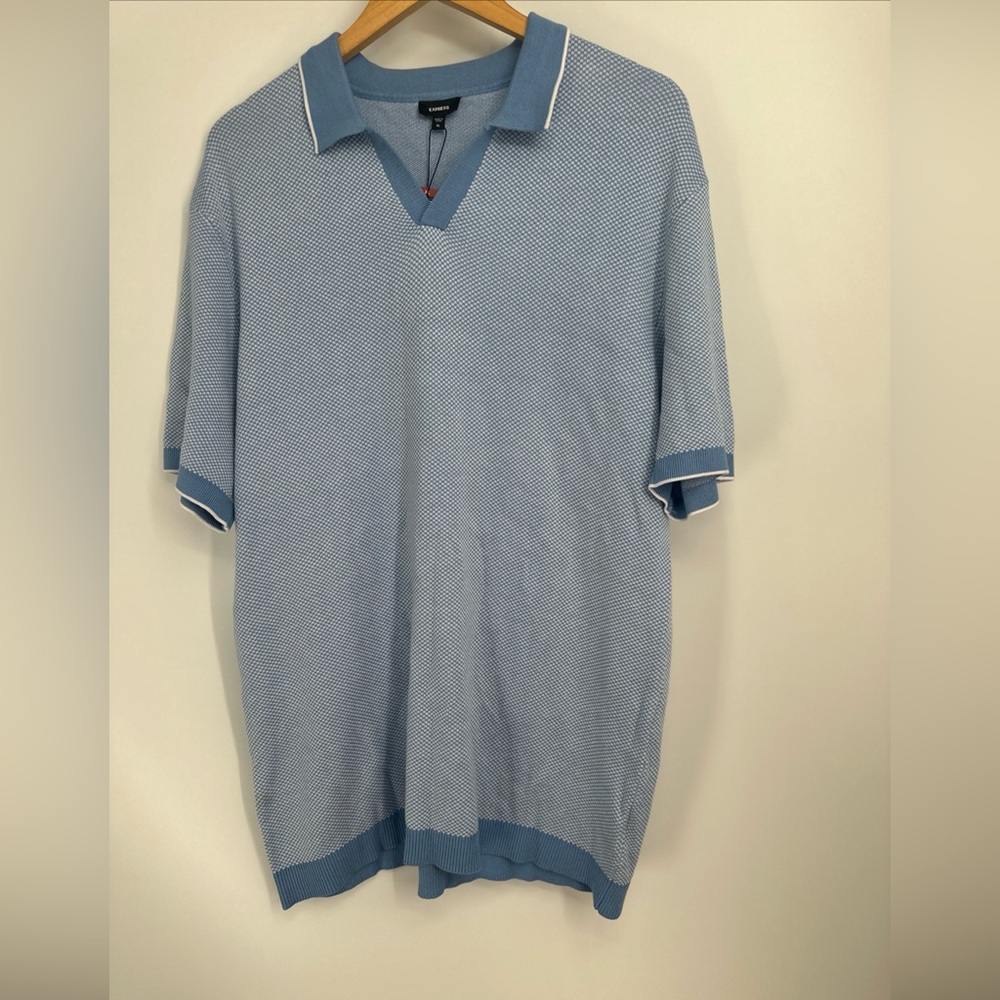 Express Light Blue V-Neck Sweater - Picture 2 of 5